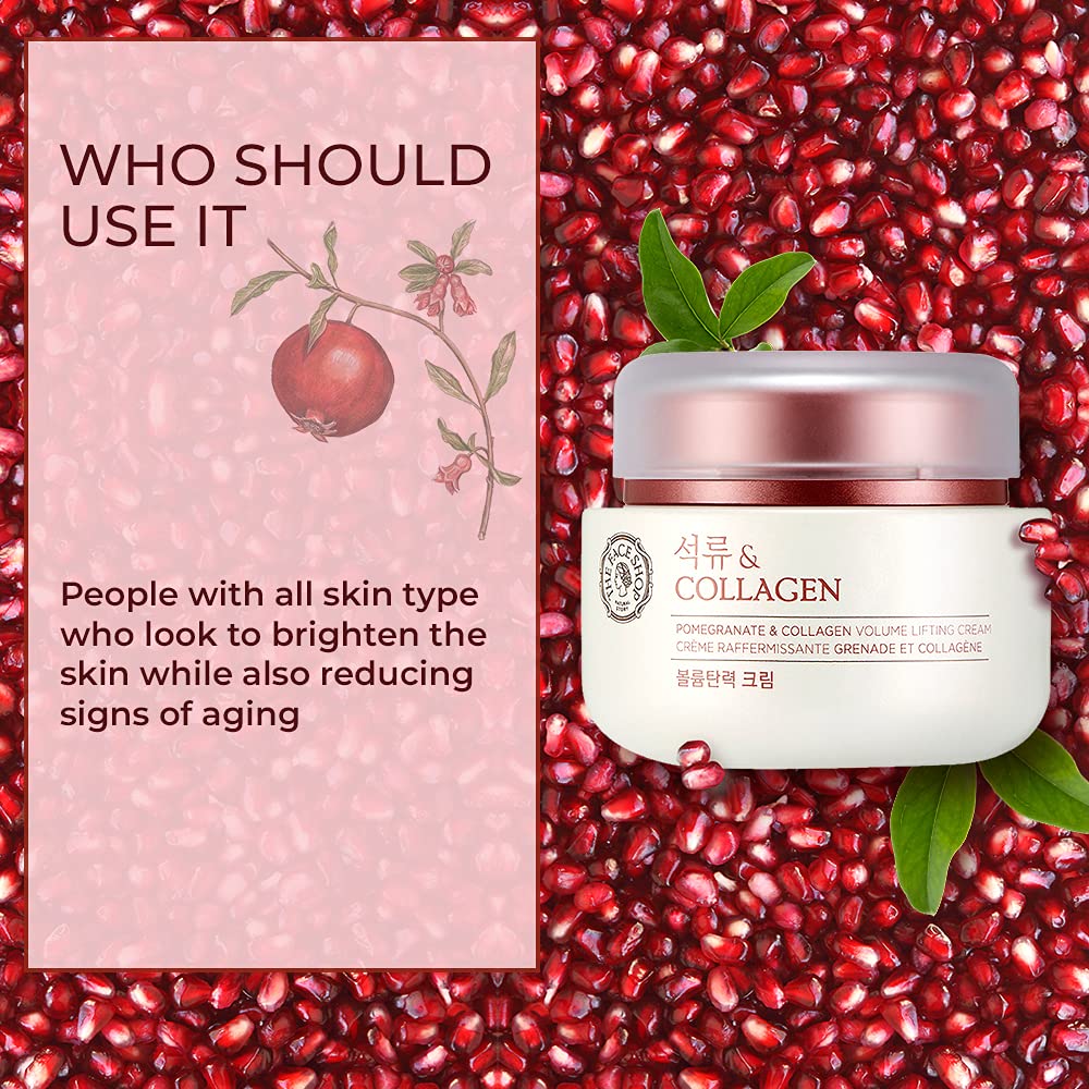 The Face Shop Pomegranate & Collagen Volume Lifting Eye Cream | Deep Revitalizing Cream for Elasticity, Firmness & Density | Anti-Aging Korean Moisturizer | Plump & Smoothen Your Skin, 3.38 Fl Oz